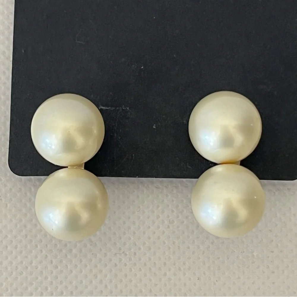 Vintage Judy Lee Large Double Pearl Silver Clip On Earrings